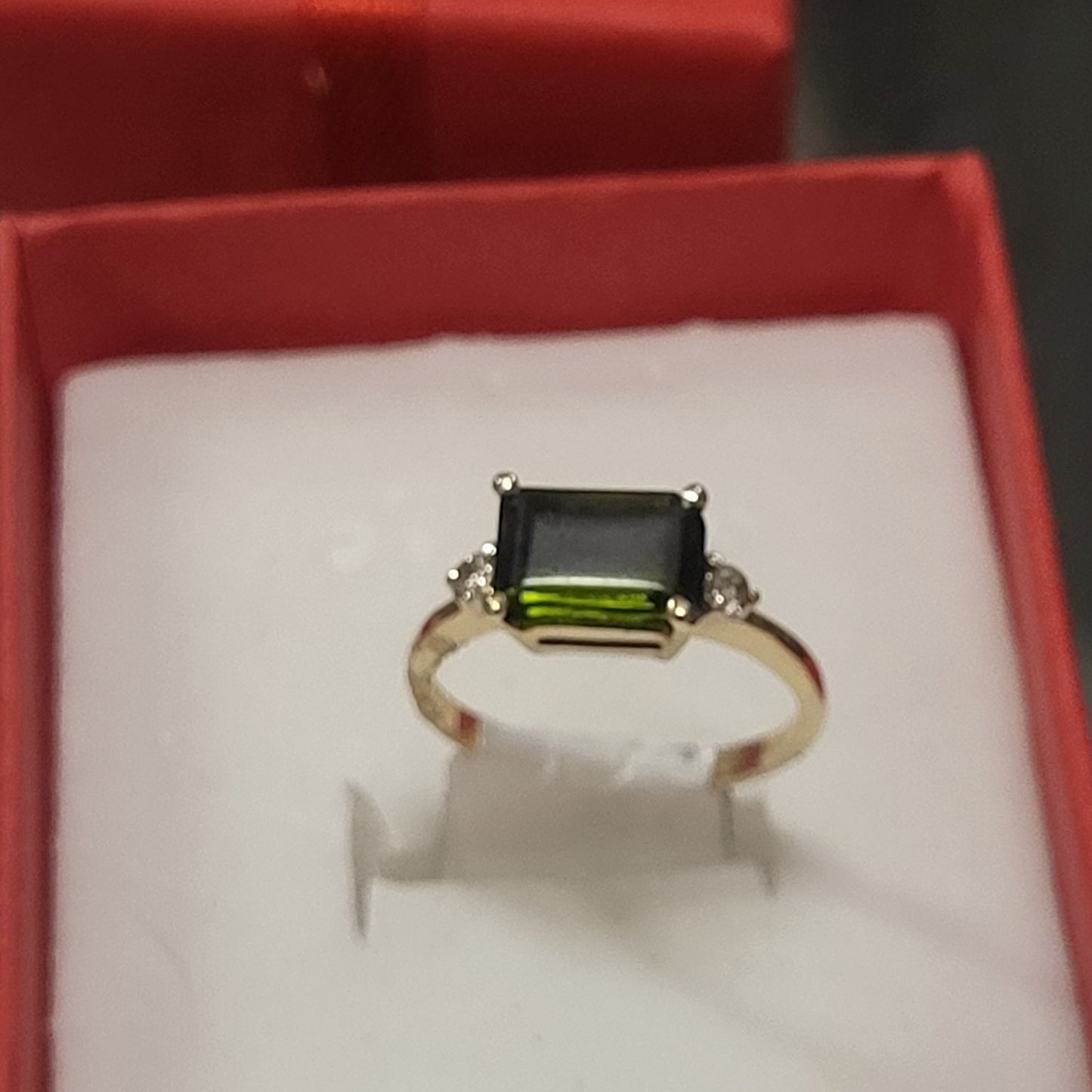 10K Yellow Gold Ring with Dark Green Tourmaline