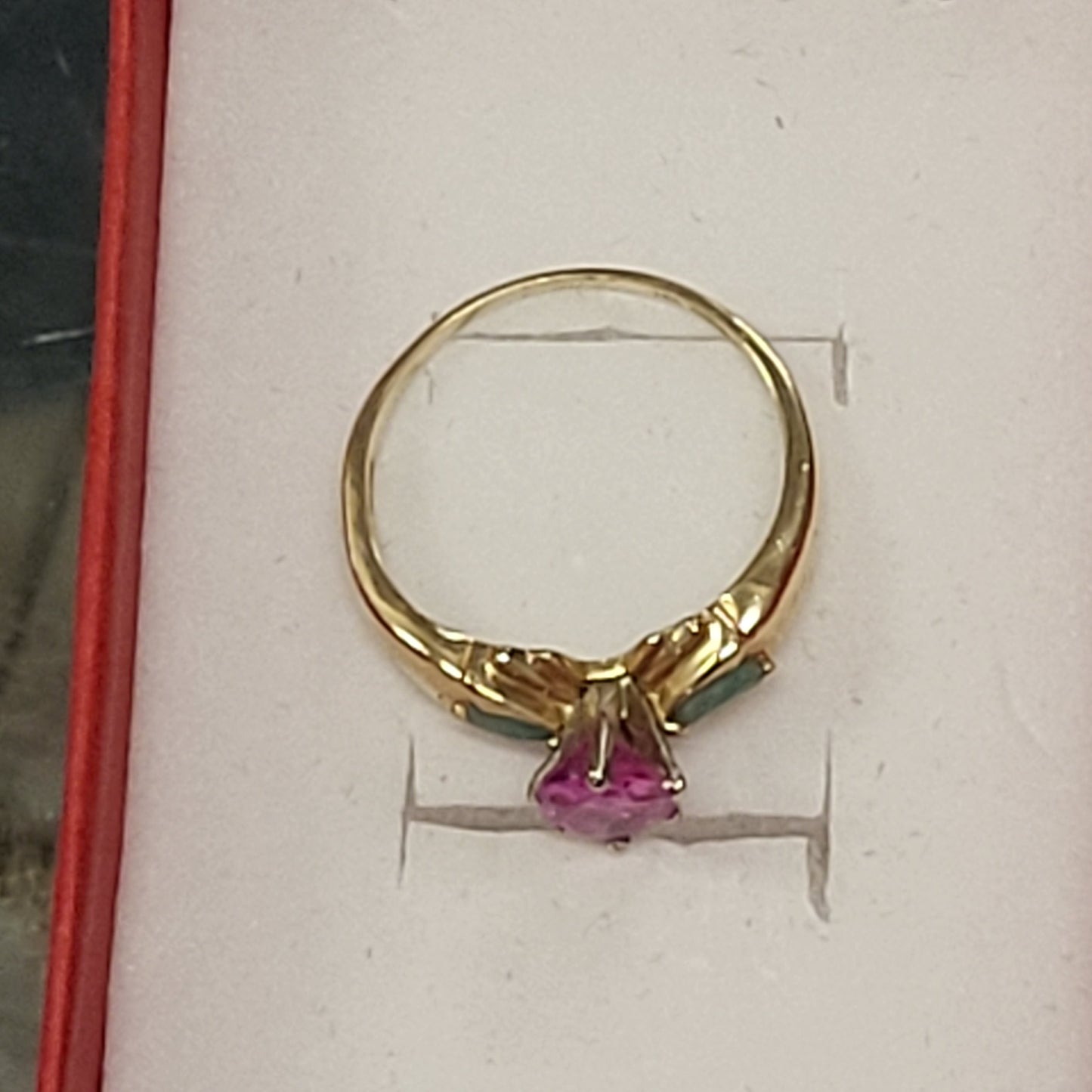 14K Yellow Gold Ring with Pink Sapphire and Emerald Gemstones OFAKC