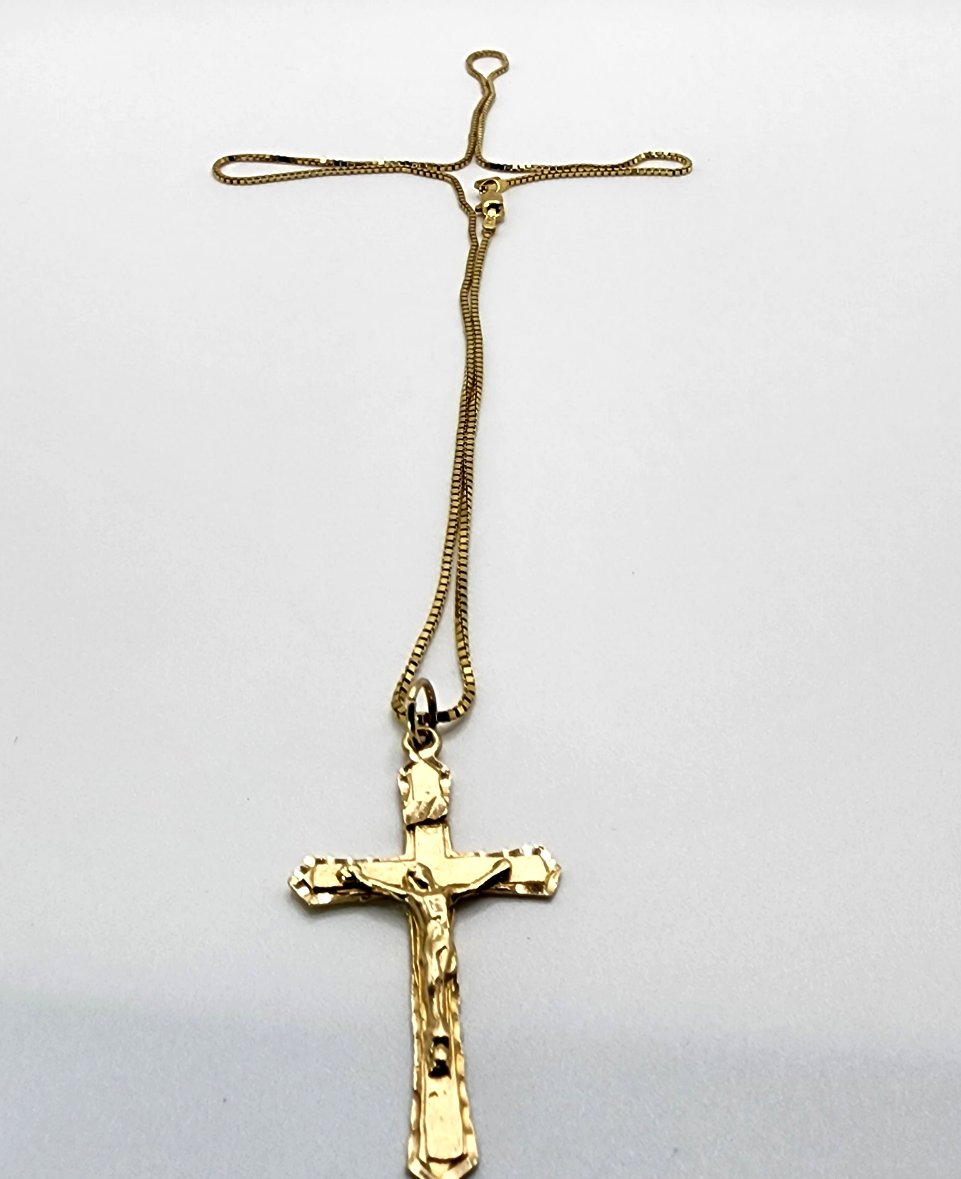 10K Yellow Gold Cross Pendant and 14K Yellow Gold Necklace