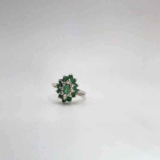 Sterling Silver Emerald Ring with CZ Accents