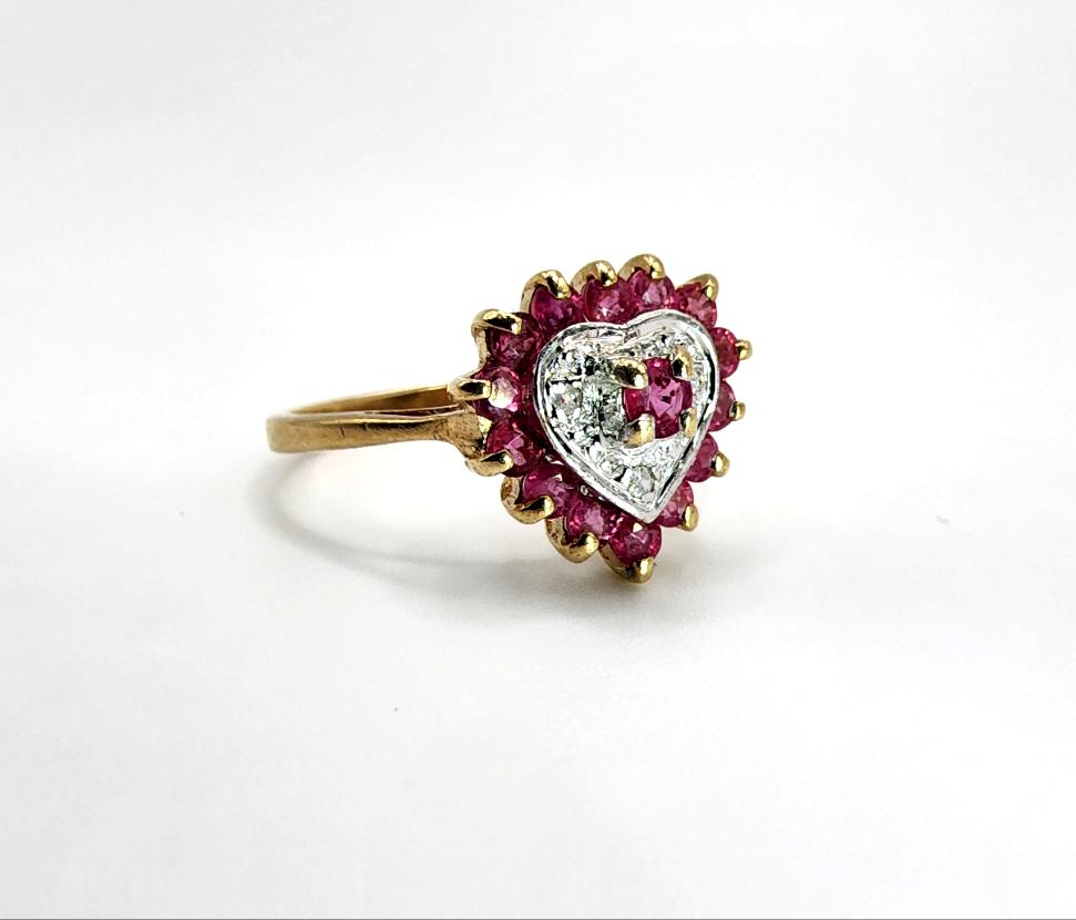 10K Yellow Gold Ring with Diamond & Ruby Gemstones