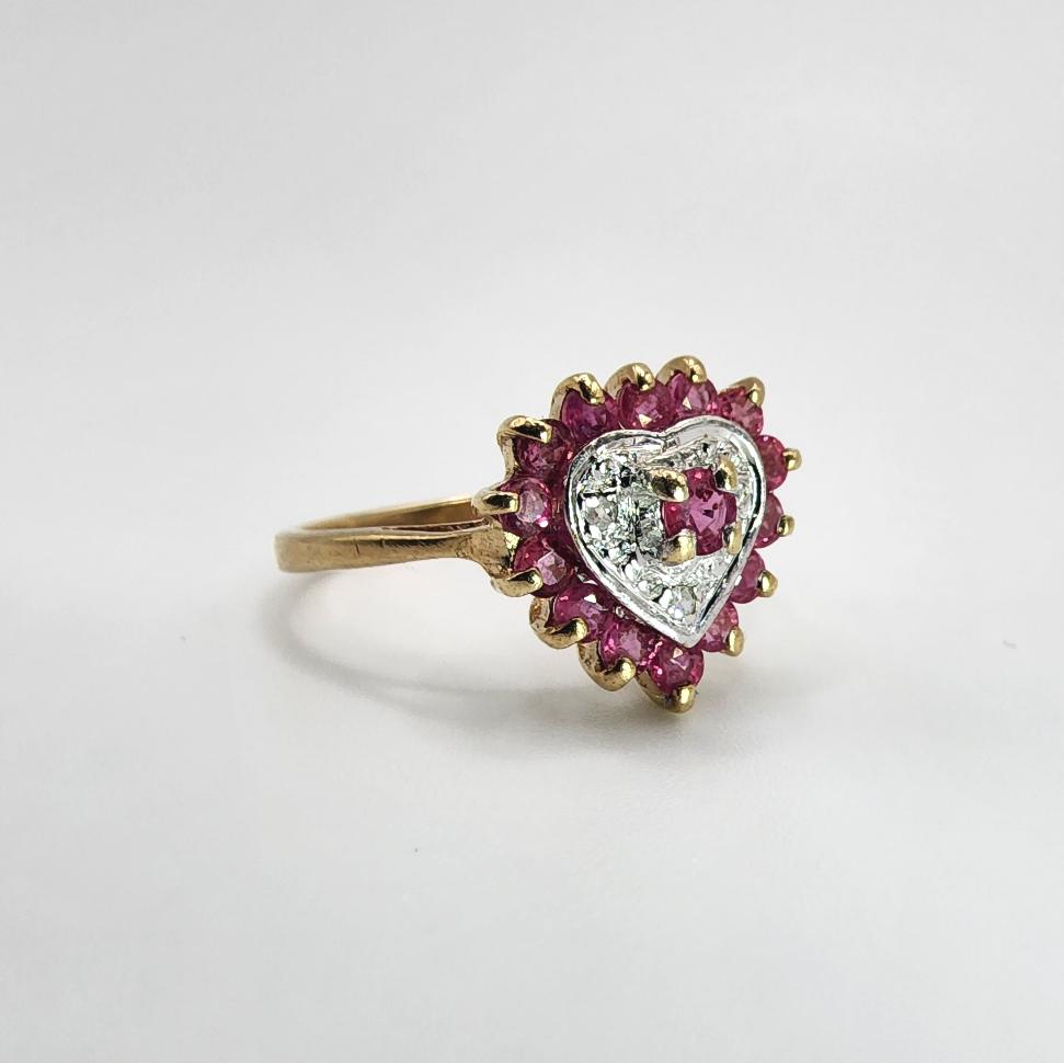 10K Yellow Gold Ring with Diamond & Ruby Gemstones