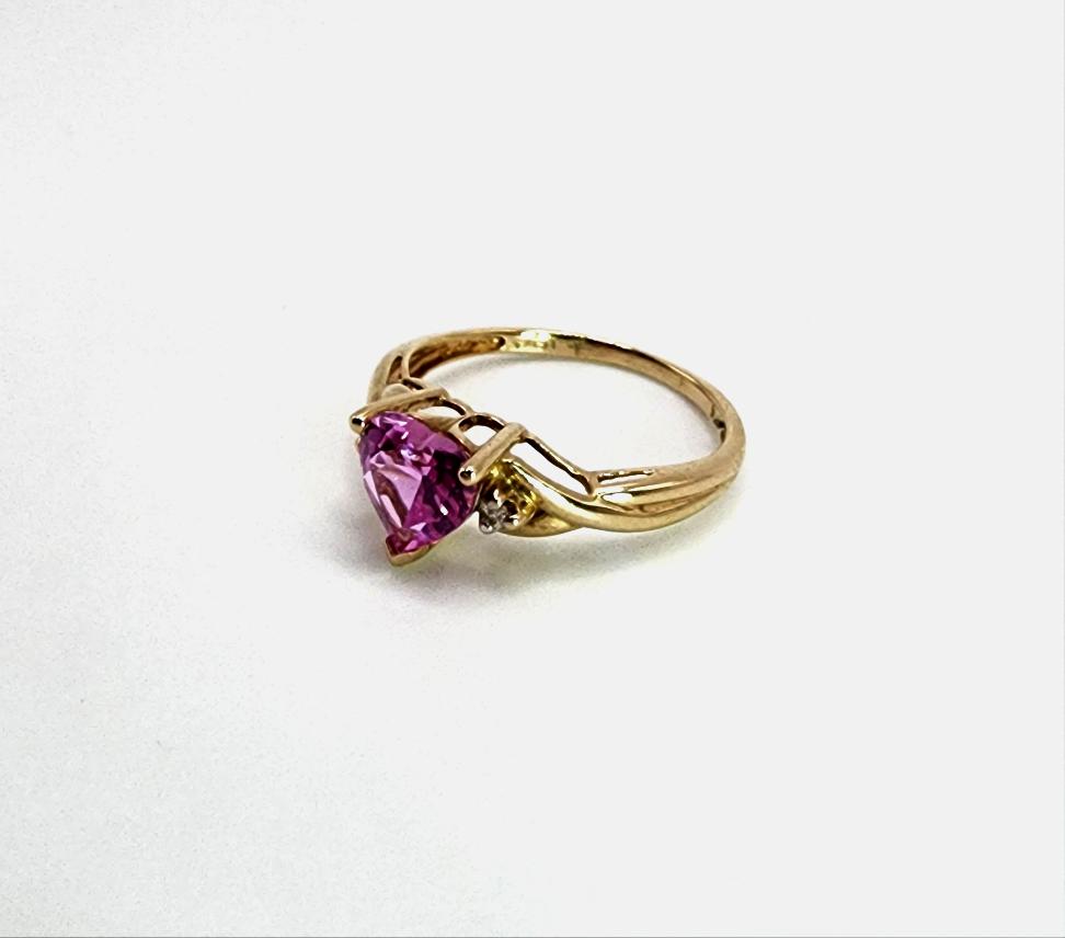 10K Yellow Gold Ring with Heart Shaped Pink Sapphire Gemstone & Diamond Accents