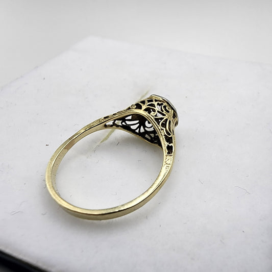 14k Yellow Gold Filigree White Sapphire Ring