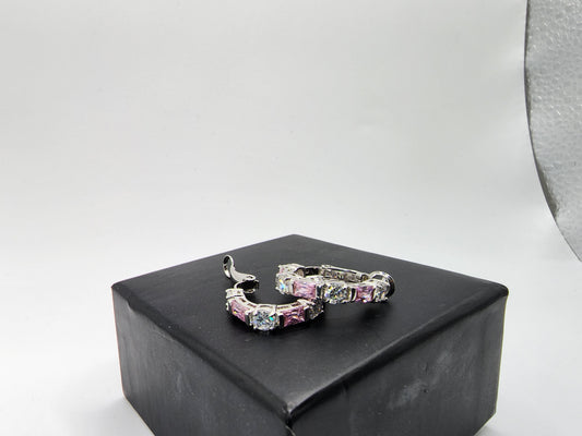 Sterling Silver Pink and Clear Crystal Earrings