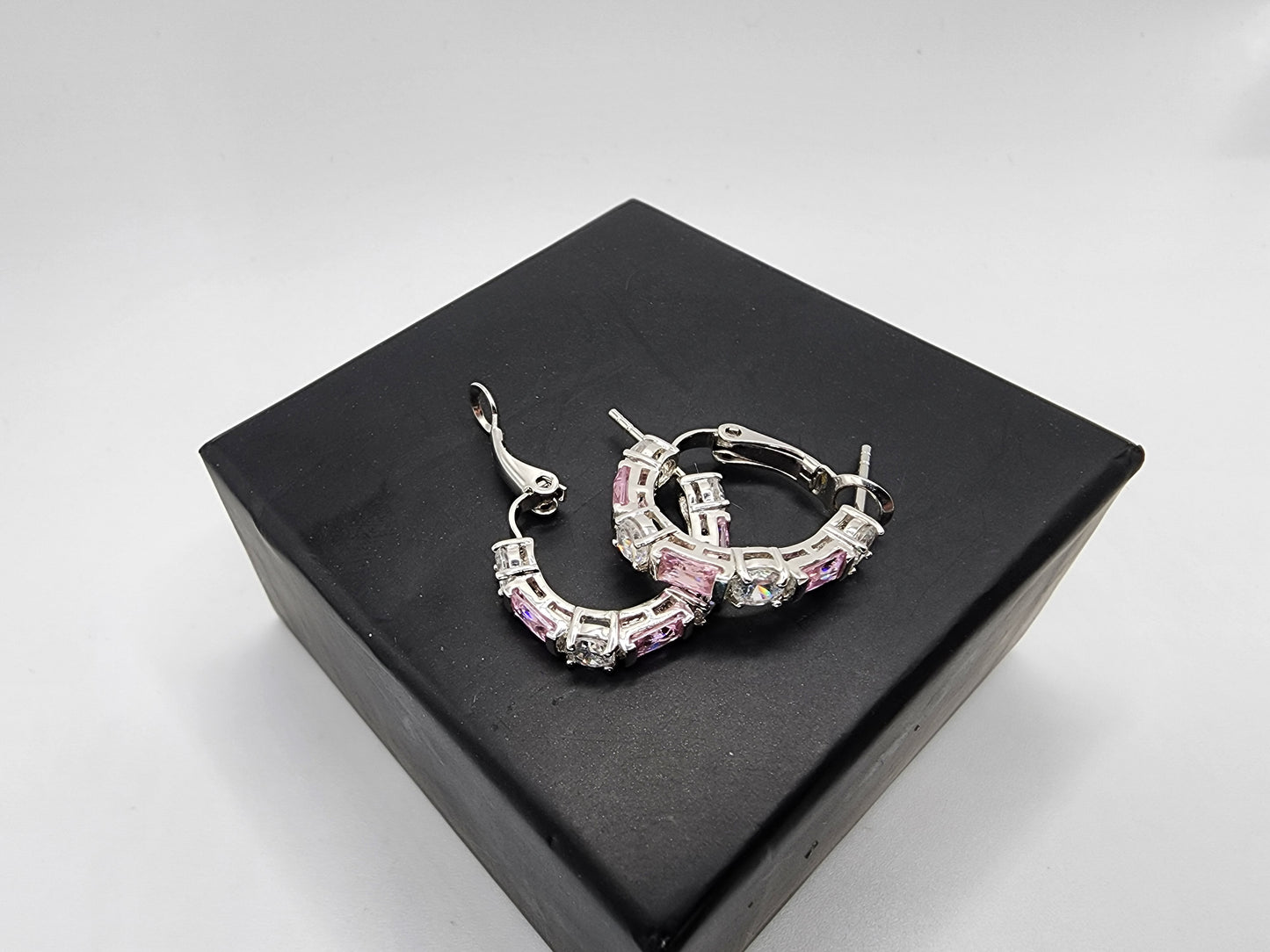 Sterling Silver Pink and Clear Crystal Earrings