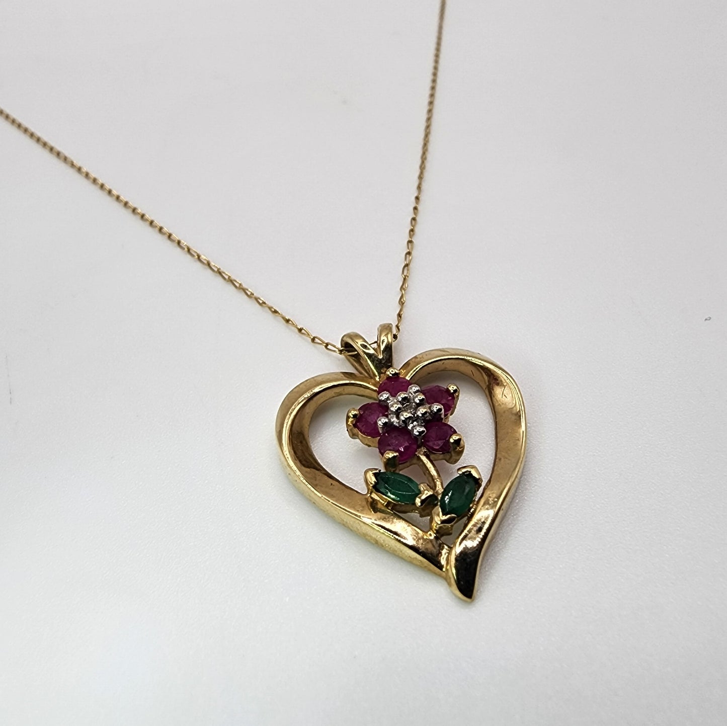 10k Yellow Gold Ruby With Emerald & diamond Accents