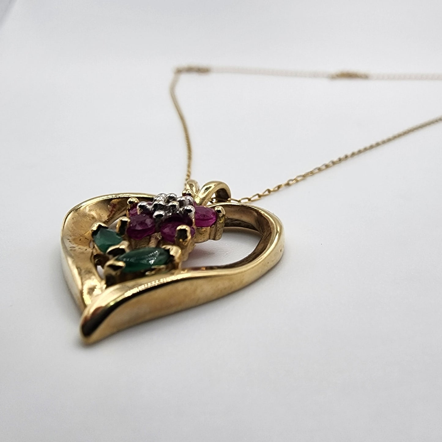 10k Yellow Gold Ruby With Emerald & diamond Accents