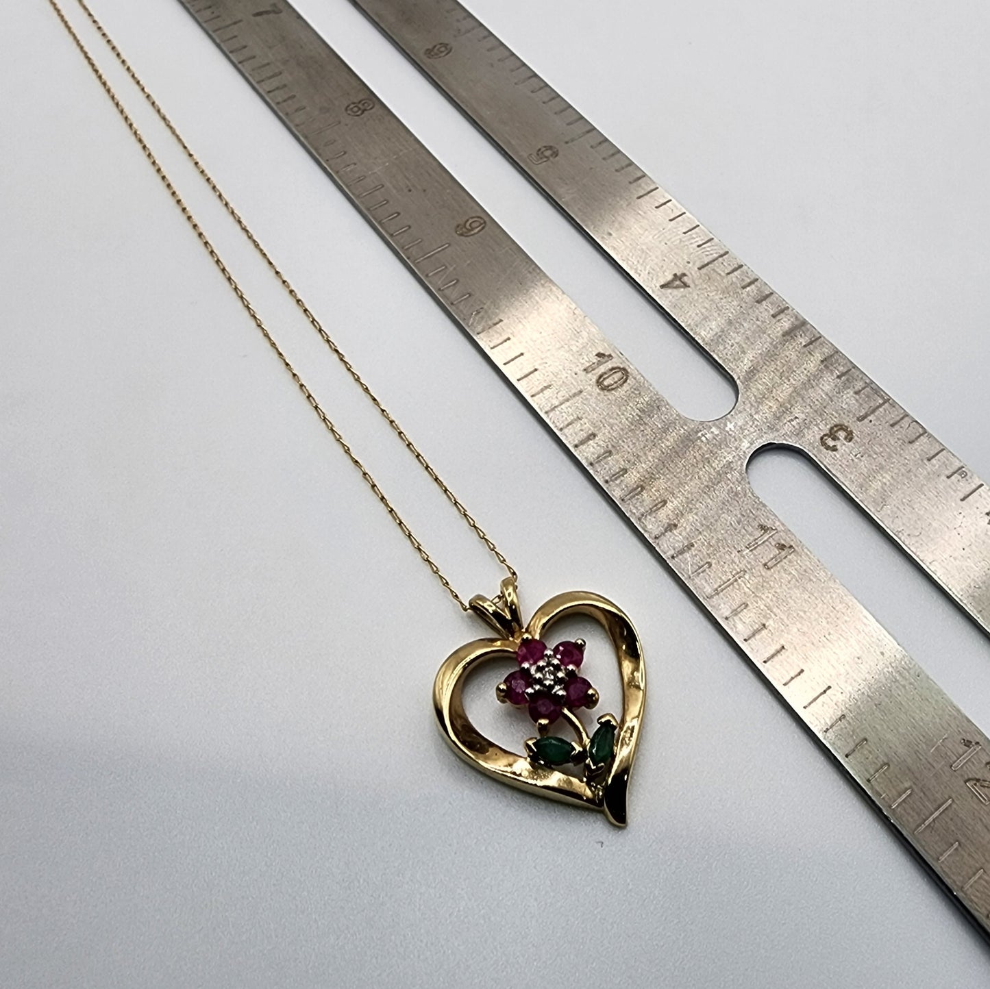 10k Yellow Gold Ruby With Emerald & diamond Accents