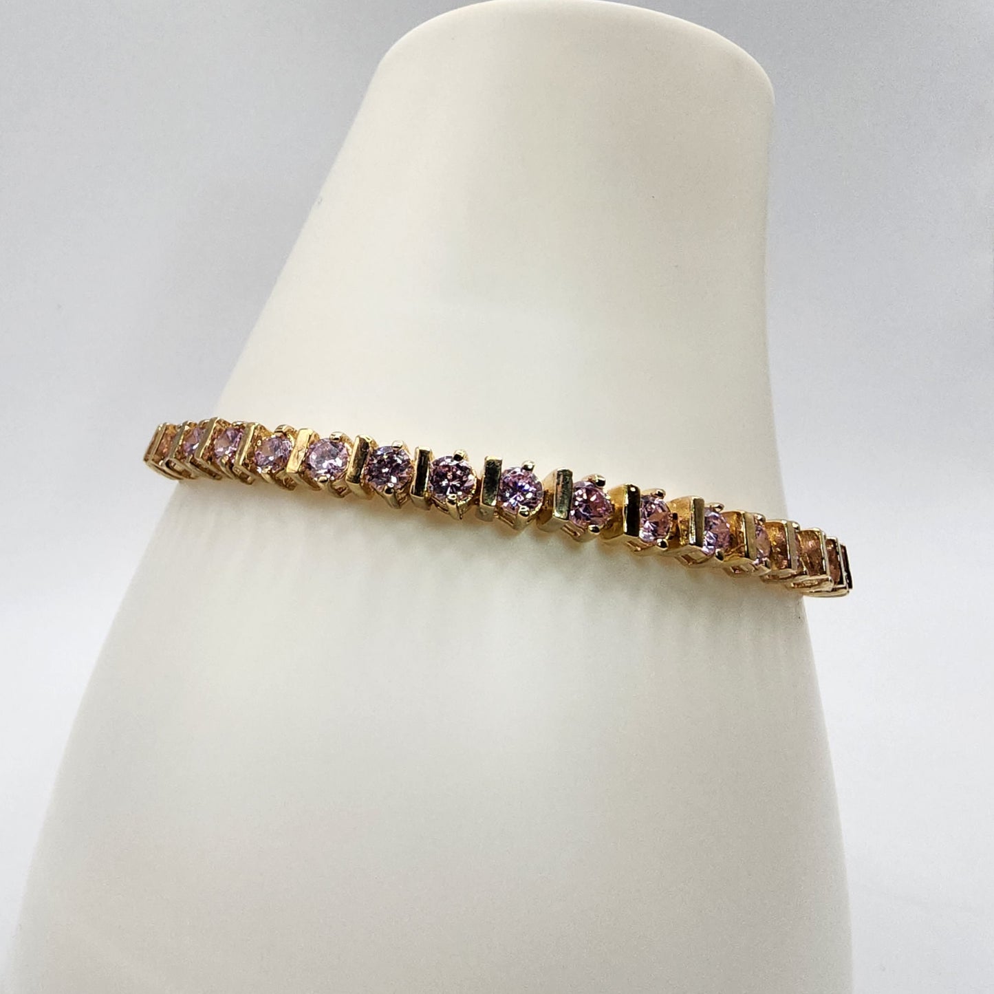 Gold Covered Sterling Silver Pink Crystal Bracelet