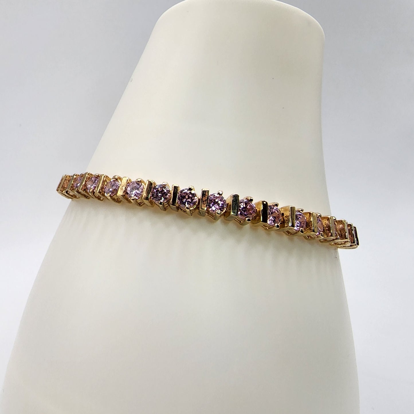 Gold Covered Sterling Silver Pink Crystal Bracelet