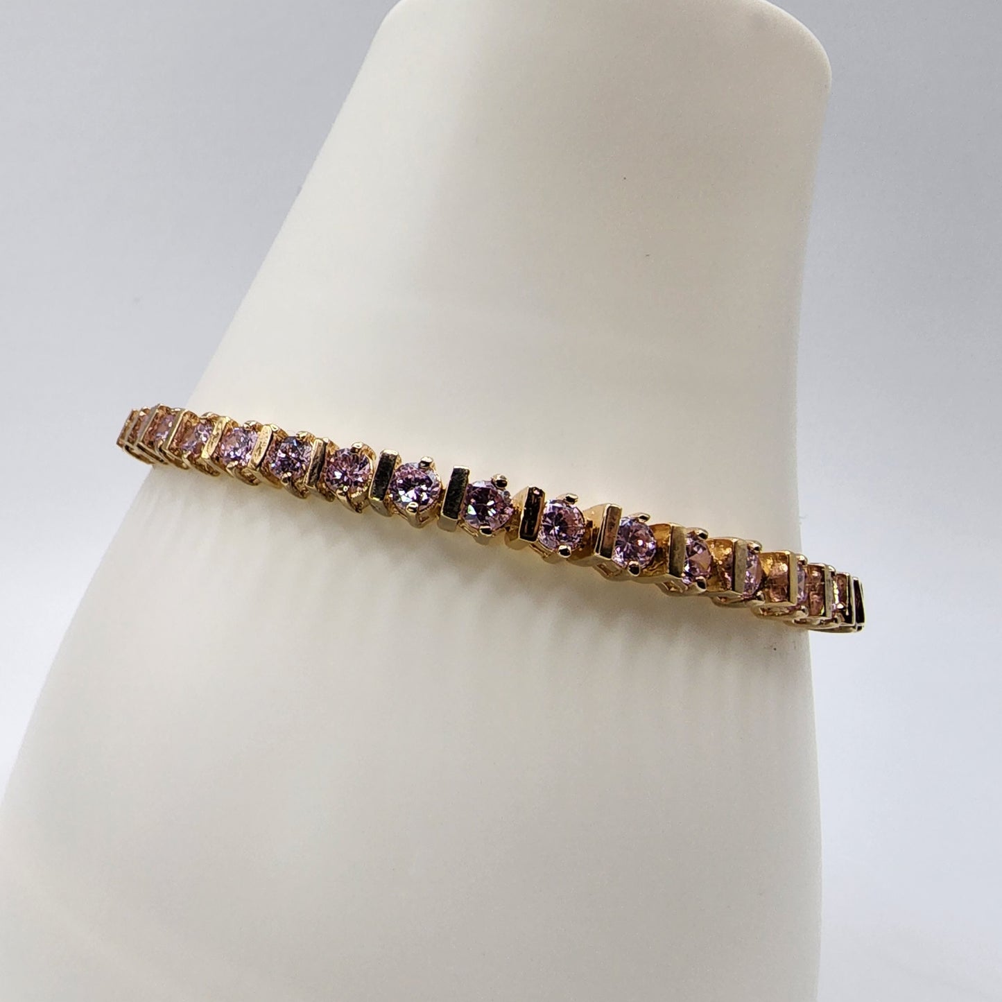 Gold Covered Sterling Silver Pink Crystal Bracelet