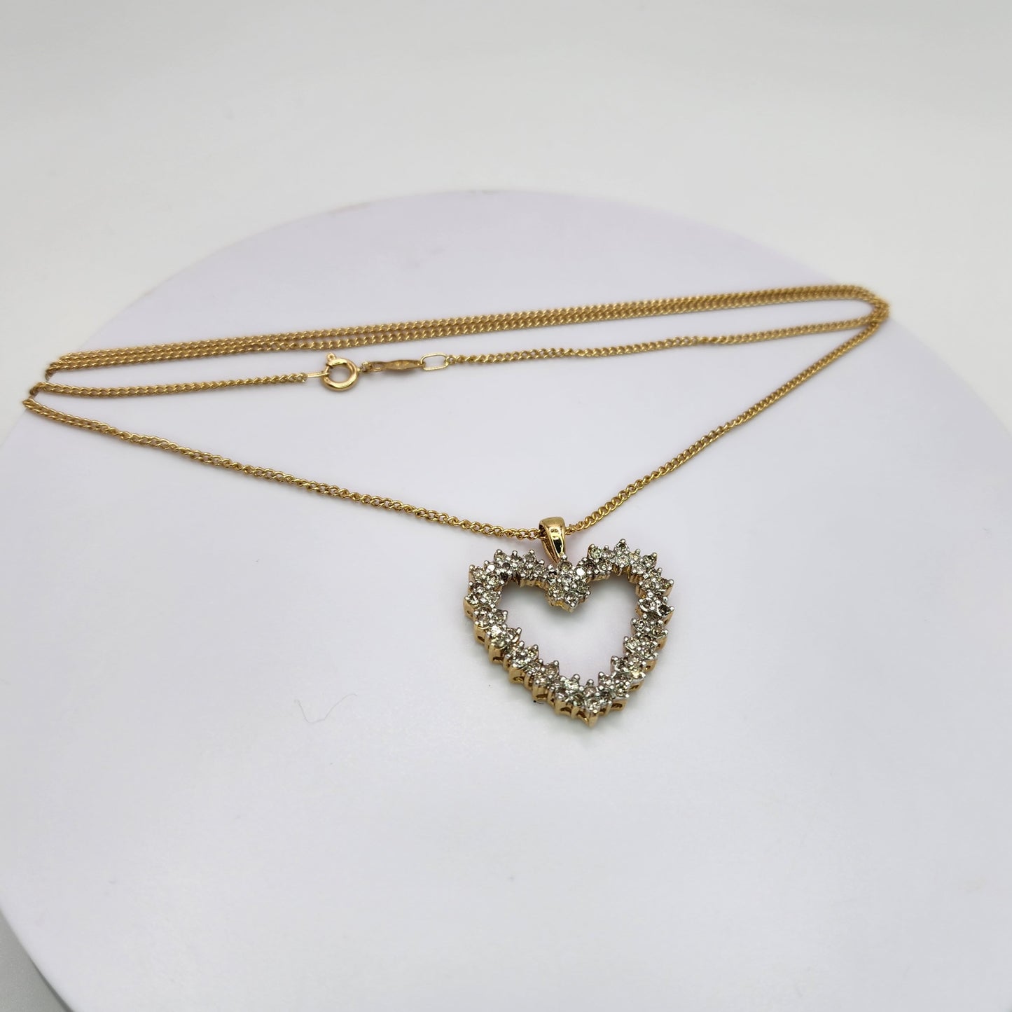 Large 10K Yellow Gold and Round Diamond Heart Pendant Necklace