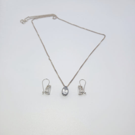 Sterling Silver Crystal Earrings and Pendant Necklace Set