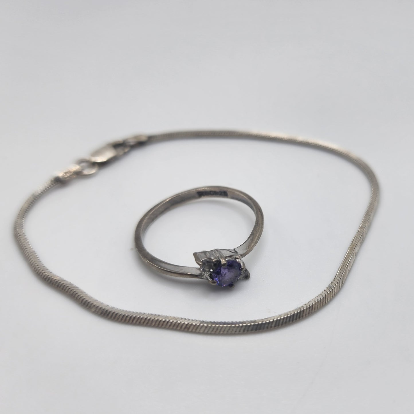 Sterling Silver Bracelet and Amethyst Ring Set