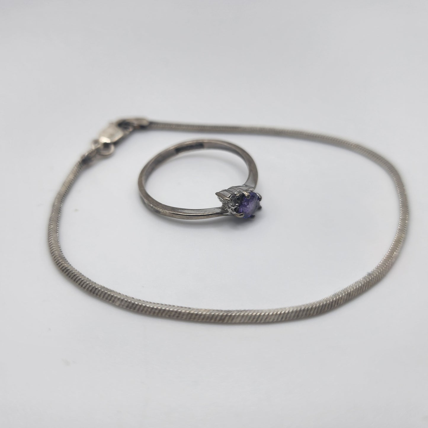 Sterling Silver Bracelet and Amethyst Ring Set