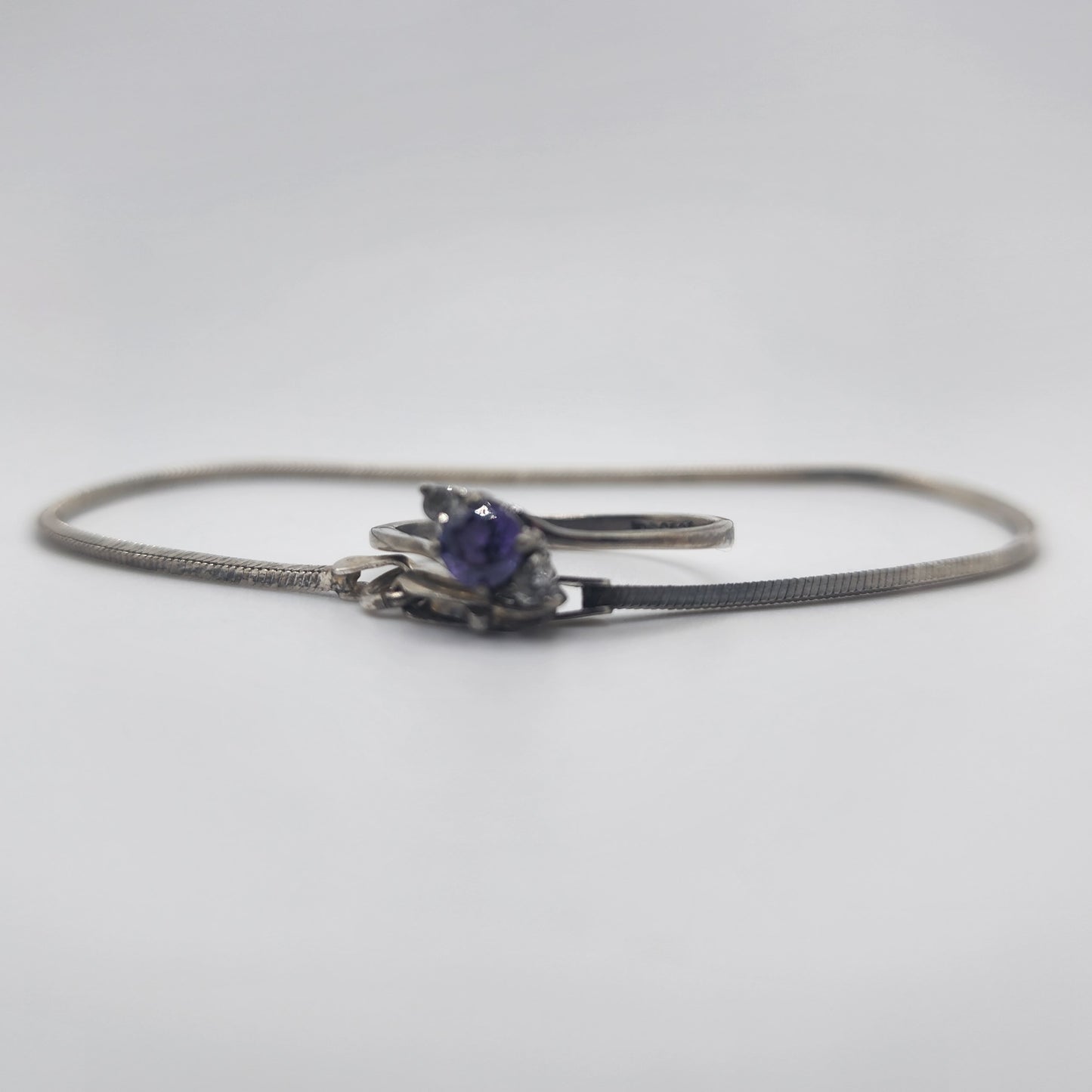 Sterling Silver Bracelet and Amethyst Ring Set