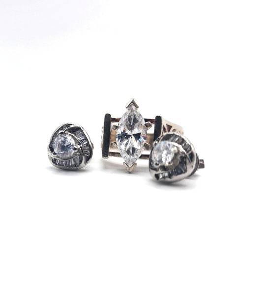 Sterling Silver Crystal Ring and Earrings Set