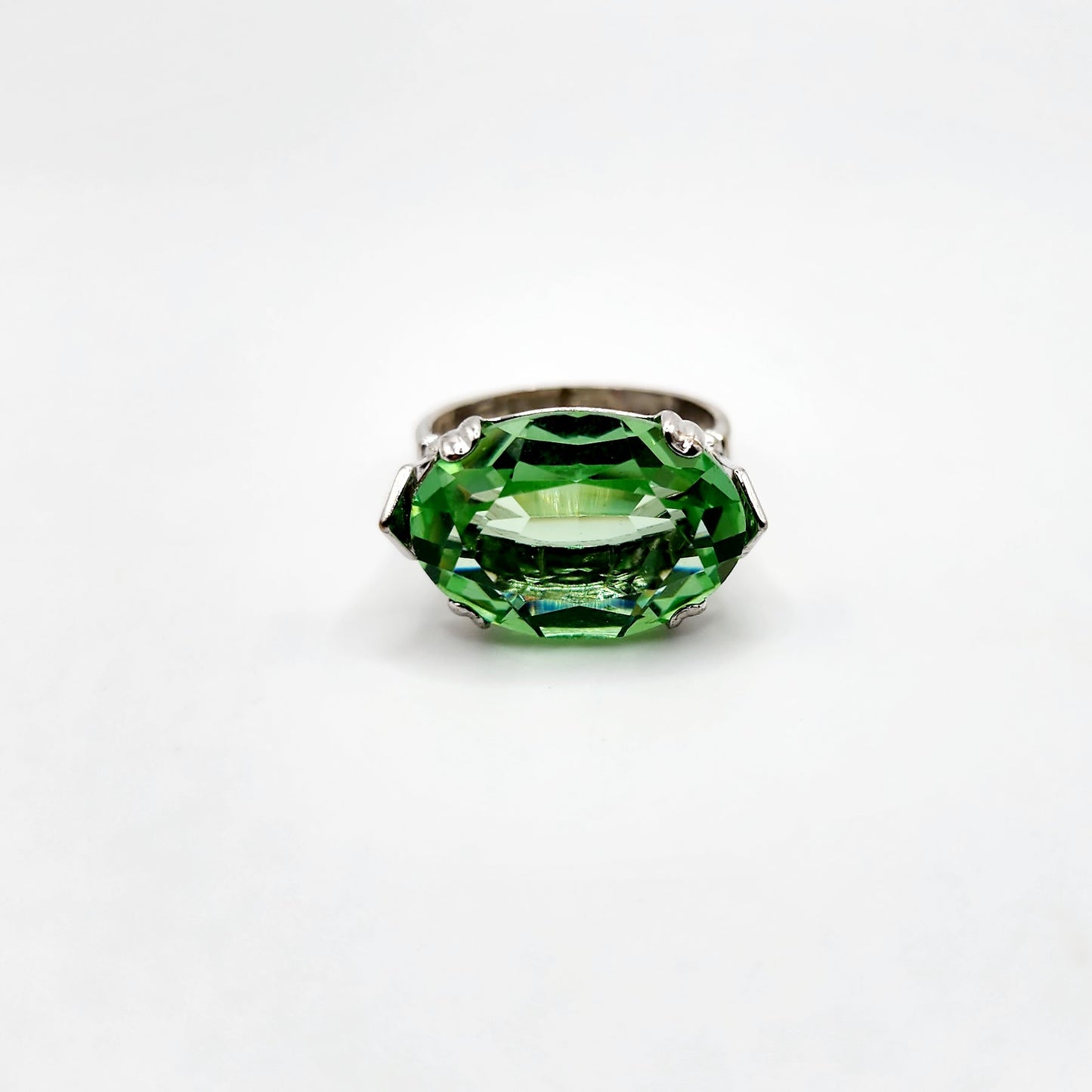 Sterling Silver Green Crystal Ring