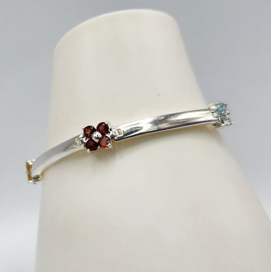 Sterling Silver Multigem Flower Bracelet