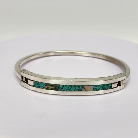 Sterling Silver Mother of Pearl Turquoise Bangle