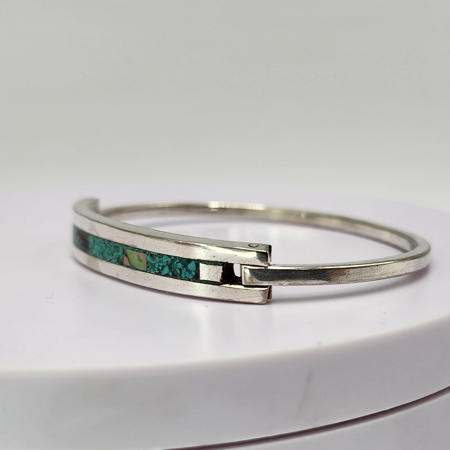 Sterling Silver Mother of Pearl Turquoise Bangle