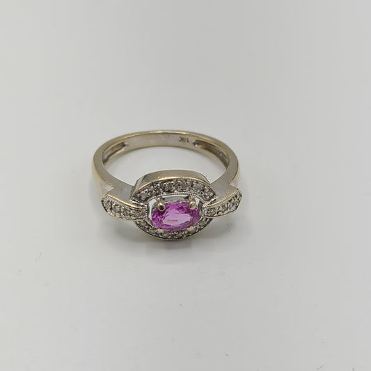 14k White Gold Ring with Ruby and Diamond