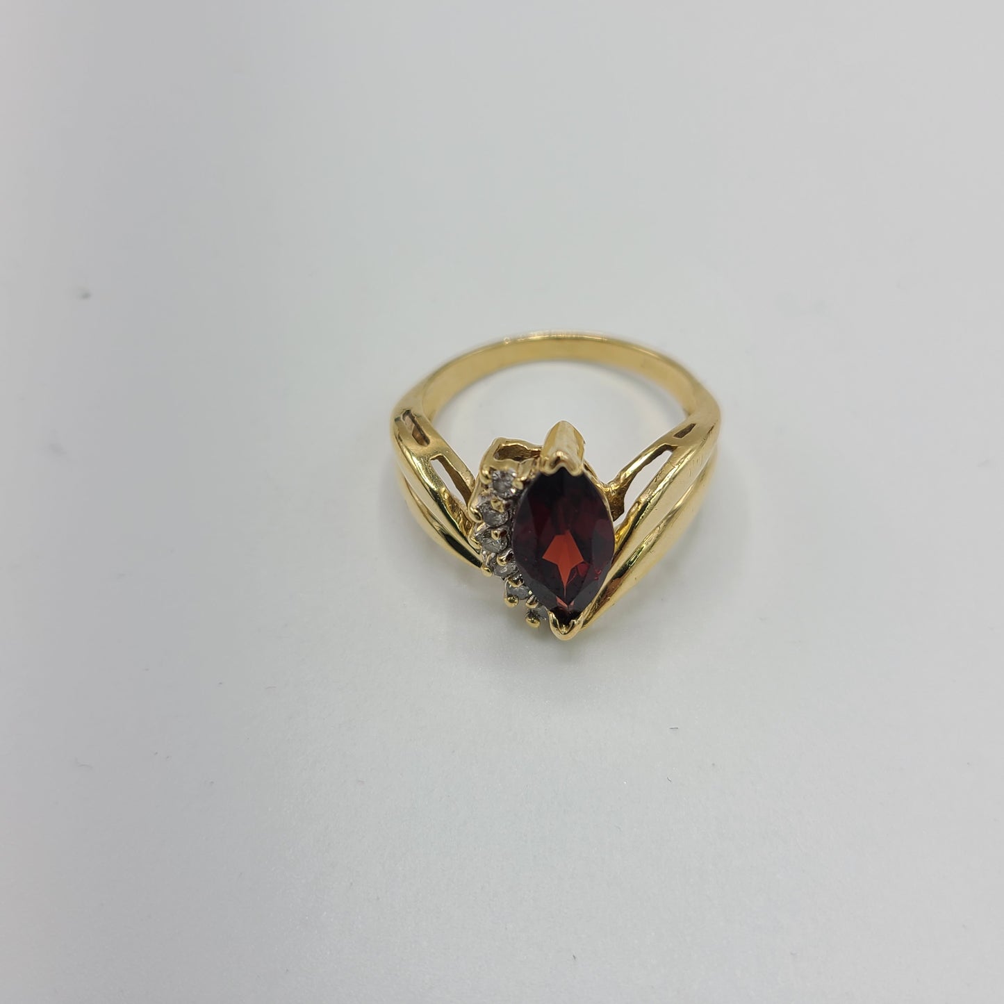 10k Yellow Gold Ring with Garnet and Diamonds