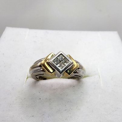 10K Two Tone Gold Diamond Ring