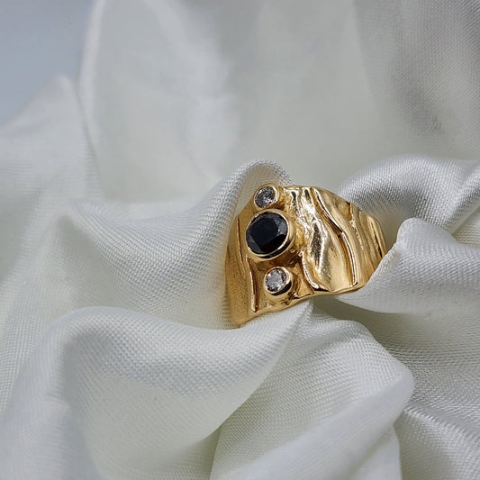 14k Yellow Gold Black Diamond Ring